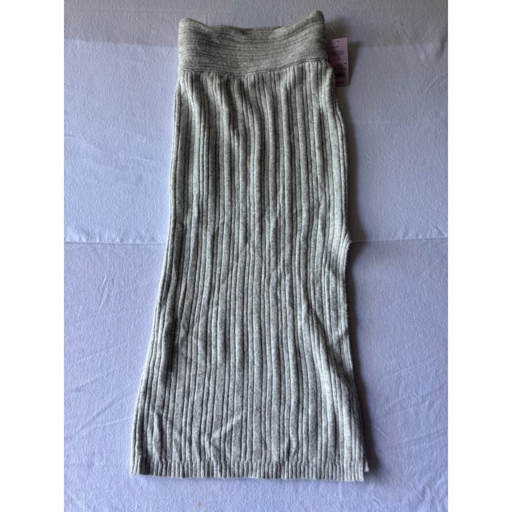 Wild Fable Light Gray Ribbed Knit Midi Skirt Side Slit Small NWT